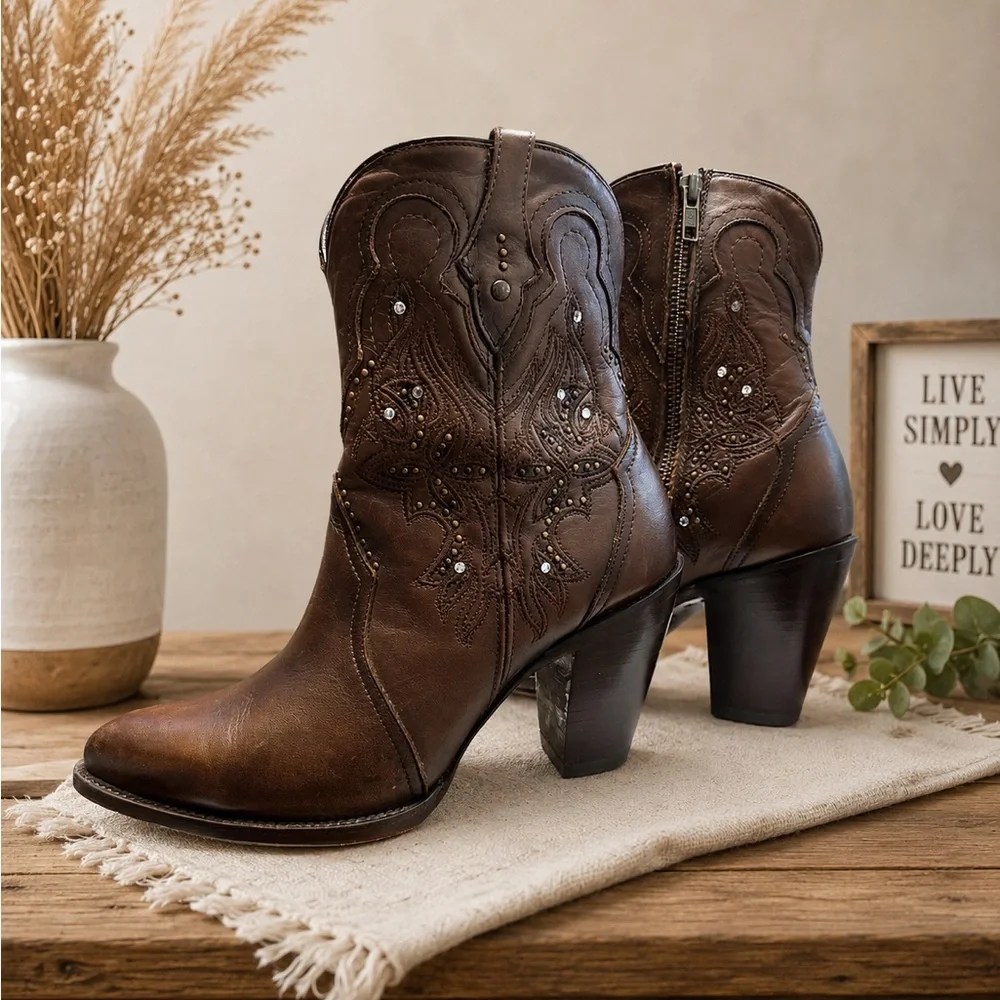 Rio Grande Women's Brown Leather Western Ankle Boots